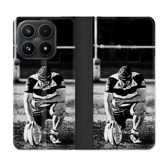 Housse Cuir Portefeuille Pour Xiaomi 17 Sport Rugby Noir Blanc