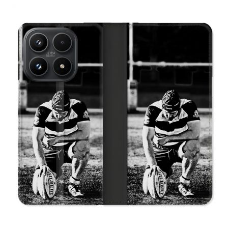 Housse Cuir Portefeuille Pour Xiaomi 17 Sport Rugby Noir Blanc