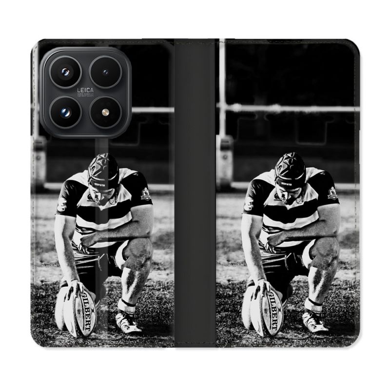 Housse Cuir Portefeuille Pour Xiaomi 17 Sport Rugby Noir Blanc