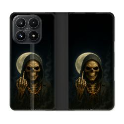 Housse Cuir Portefeuille Pour Xiaomi 17 Tete de Mort Doigt 2026