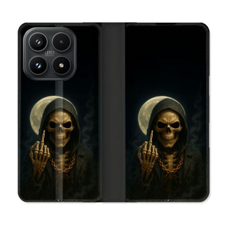 Housse Cuir Portefeuille Pour Xiaomi 17 Tete de Mort Doigt 2026