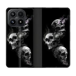 Housse Cuir Portefeuille Pour Xiaomi 17 Tete de Mort Triple