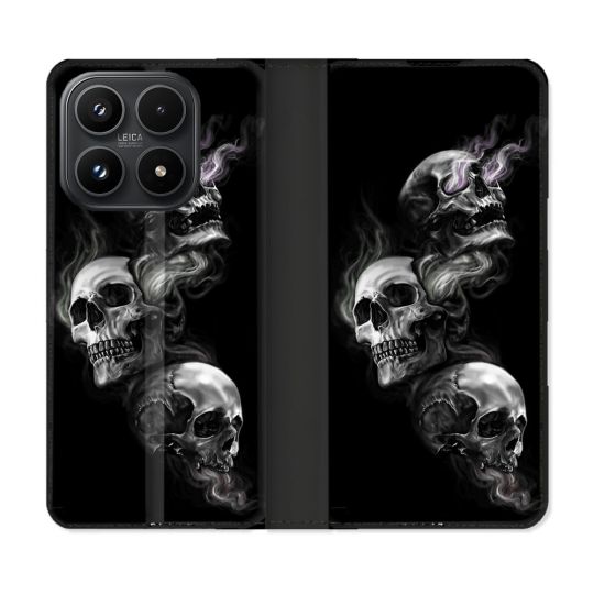 Housse Cuir Portefeuille Pour Xiaomi 17 Tete de Mort Triple