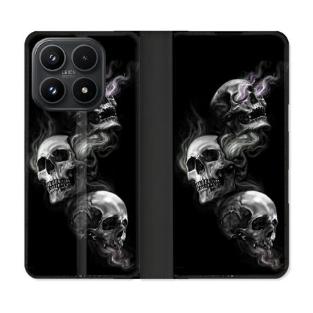 Housse Cuir Portefeuille Pour Xiaomi 17 Tete de Mort Triple