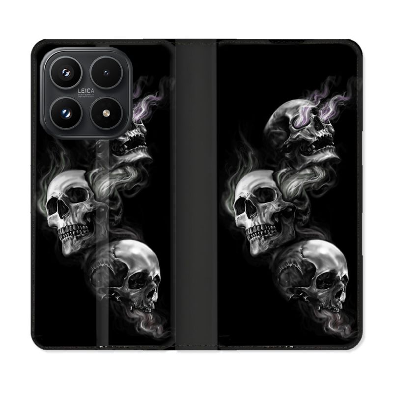 Housse Cuir Portefeuille Pour Xiaomi 17 Tete de Mort Triple