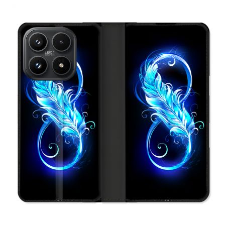 Housse Cuir Portefeuille Pour Xiaomi 17 Texture Plume Infini Bleu