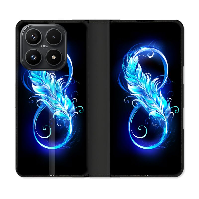 Housse Cuir Portefeuille Pour Xiaomi 17 Texture Plume Infini Bleu