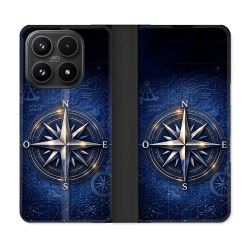 Housse Cuir Portefeuille Pour Xiaomi 17 Voyage Rose des Vents Marine