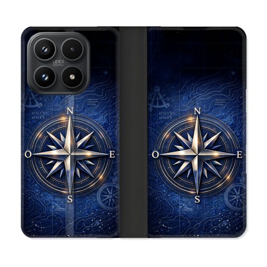 Housse Cuir Portefeuille Pour Xiaomi 17 Voyage Rose des Vents Marine