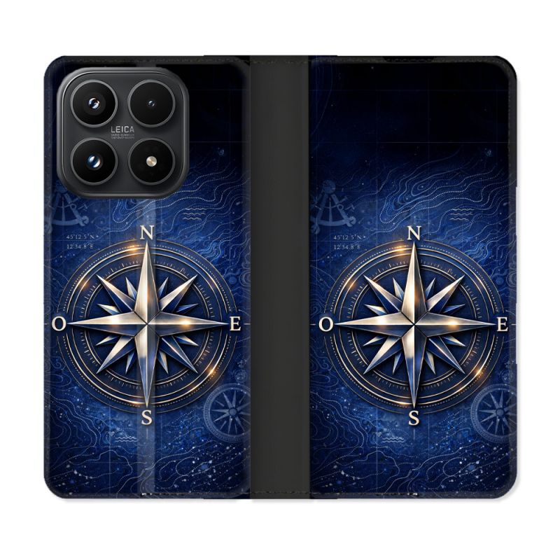 Housse Cuir Portefeuille Pour Xiaomi 17 Voyage Rose des Vents Marine