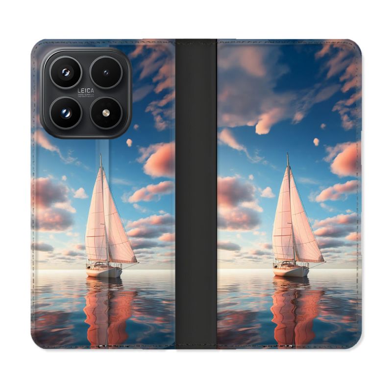 Housse Cuir Portefeuille Pour Xiaomi 17 Voyage Voilier Reflet