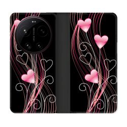 Housse Cuir Portefeuille Pour Xiaomi 17 Ultra Amour Coeur Rose Montant sur Noir