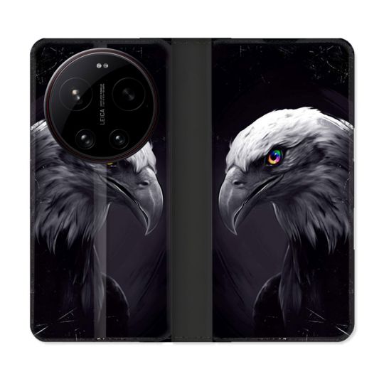 Housse Cuir Portefeuille Pour Xiaomi 17 Ultra Animal Aigle Royal Noir