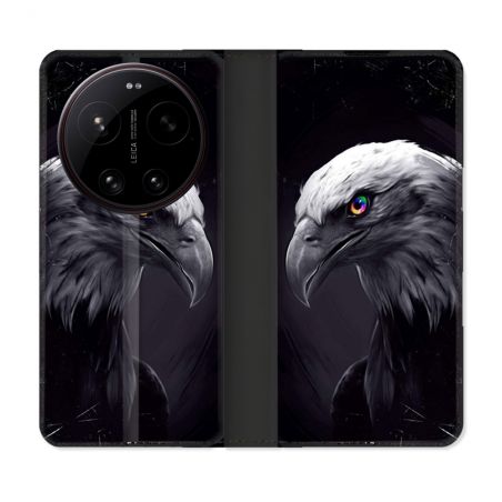 Housse Cuir Portefeuille Pour Xiaomi 17 Ultra Animal Aigle Royal Noir