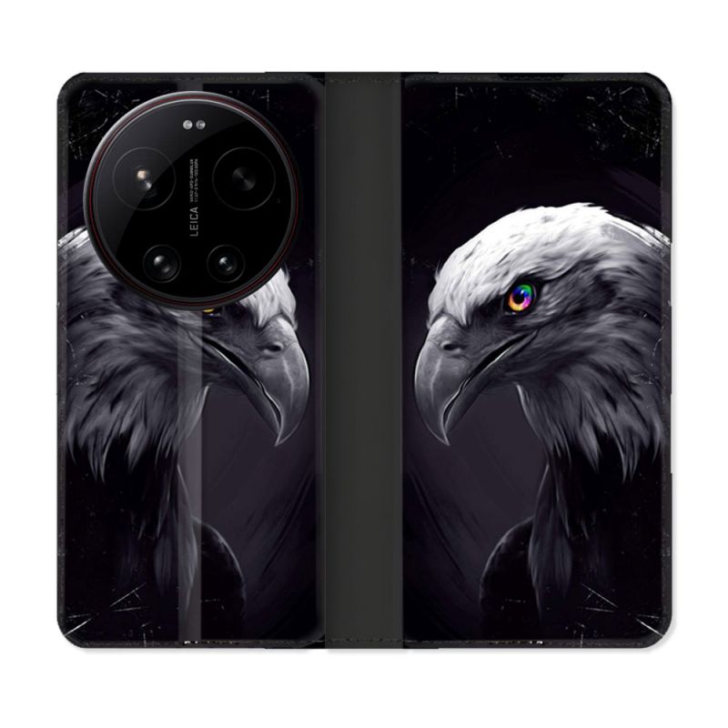 Housse Cuir Portefeuille Pour Xiaomi 17 Ultra Animal Aigle Royal Noir