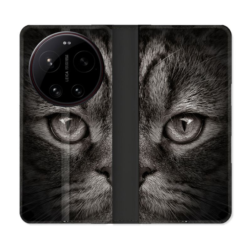 Housse Cuir Portefeuille Pour Xiaomi 17 Ultra Animal Chat Gris