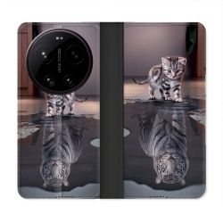Housse Cuir Portefeuille Pour Xiaomi 17 Ultra Animal Chat Reflet