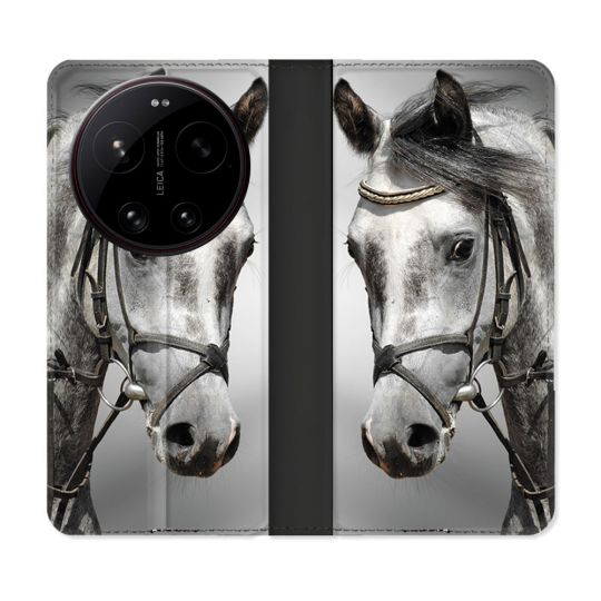 Housse Cuir Portefeuille Pour Xiaomi 17 Ultra Animal Cheval Blanc