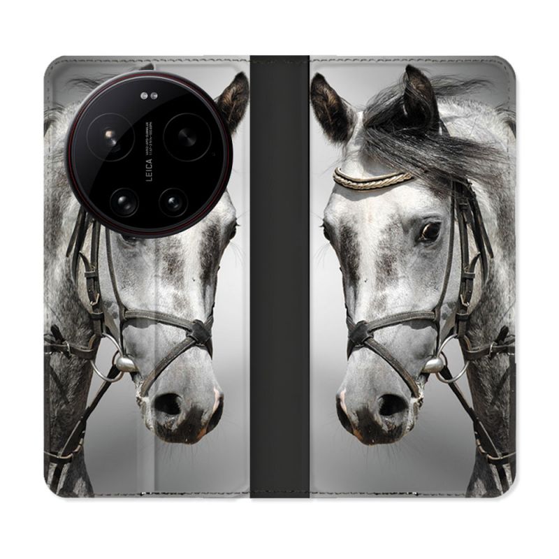 Housse Cuir Portefeuille Pour Xiaomi 17 Ultra Animal Cheval Blanc