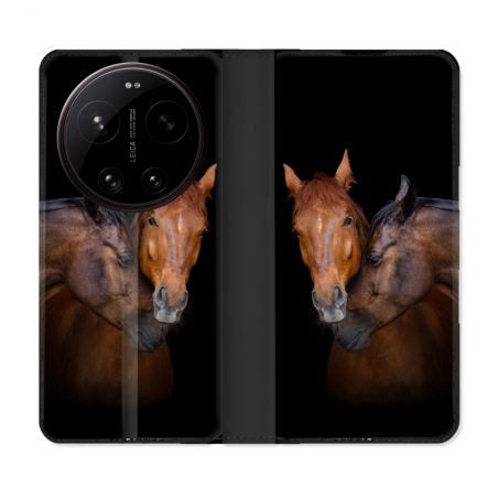 Housse Cuir Portefeuille Pour Xiaomi 17 Ultra Animal Cheval Marron
