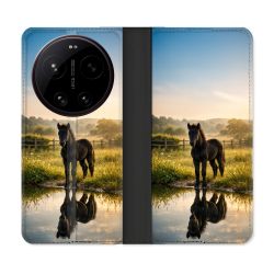 Housse Cuir Portefeuille Pour Xiaomi 17 Ultra Animal Cheval Reflet