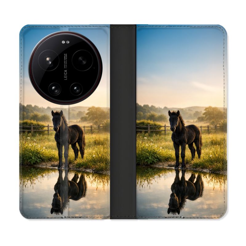 Housse Cuir Portefeuille Pour Xiaomi 17 Ultra Animal Cheval Reflet