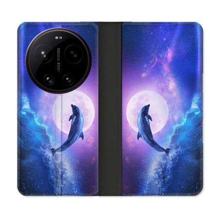 Housse Cuir Portefeuille Pour Xiaomi 17 Ultra Animal Dauphin Vague
