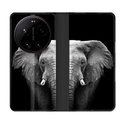 Housse Cuir Portefeuille Pour Xiaomi 17 Ultra Animal Elephant Noir