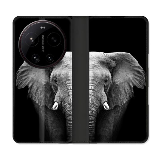 Housse Cuir Portefeuille Pour Xiaomi 17 Ultra Animal Elephant Noir