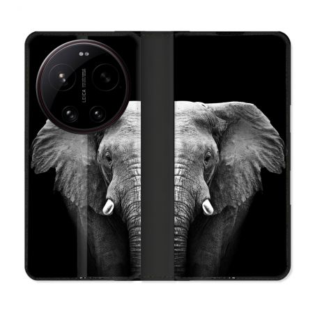 Housse Cuir Portefeuille Pour Xiaomi 17 Ultra Animal Elephant Noir