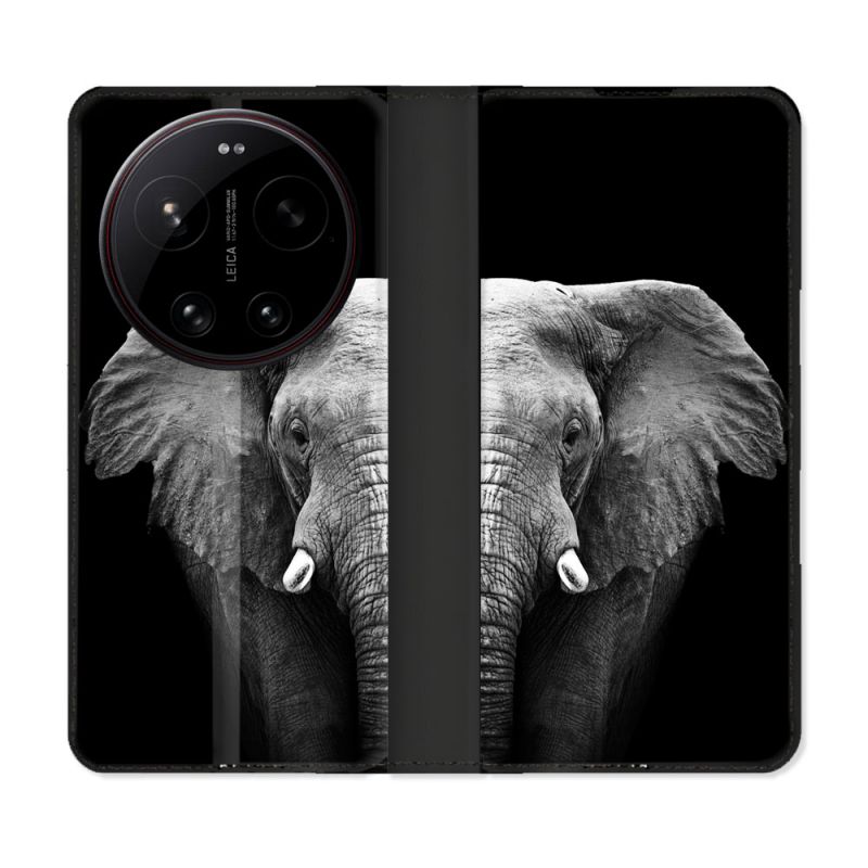 Housse Cuir Portefeuille Pour Xiaomi 17 Ultra Animal Elephant Noir
