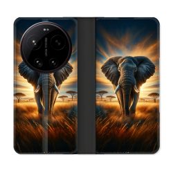 Housse Cuir Portefeuille Pour Xiaomi 17 Ultra Animal Elephant Savane