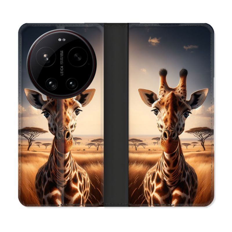 Housse Cuir Portefeuille Pour Xiaomi 17 Ultra Animal Girafe Savane