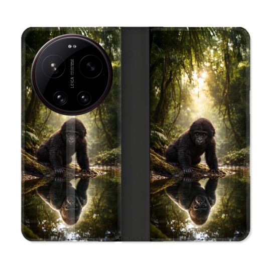 Housse Cuir Portefeuille Pour Xiaomi 17 Ultra Animal Gorille Reflet