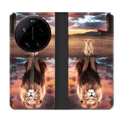 Housse Cuir Portefeuille Pour Xiaomi 17 Ultra Animal Lion Reflet