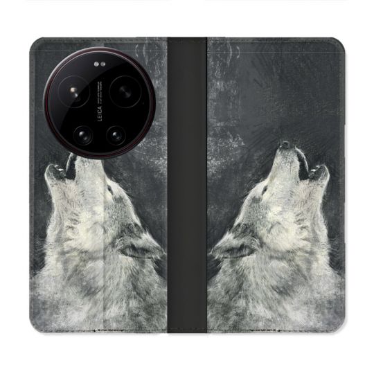 Housse Cuir Portefeuille Pour Xiaomi 17 Ultra Animal Loup Hurlement
