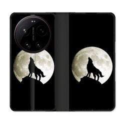 Housse Cuir Portefeuille Pour Xiaomi 17 Ultra Animal Loup Noir