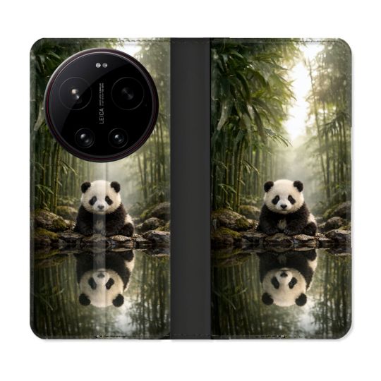 Housse Cuir Portefeuille Pour Xiaomi 17 Ultra Animal Panda Reflet