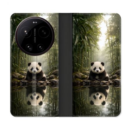 Housse Cuir Portefeuille Pour Xiaomi 17 Ultra Animal Panda Reflet