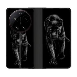 Housse Cuir Portefeuille Pour Xiaomi 17 Ultra Animal Panthère Noire