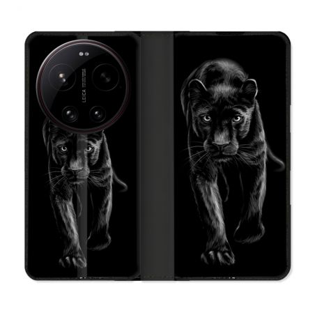 Housse Cuir Portefeuille Pour Xiaomi 17 Ultra Animal Panthère Noire