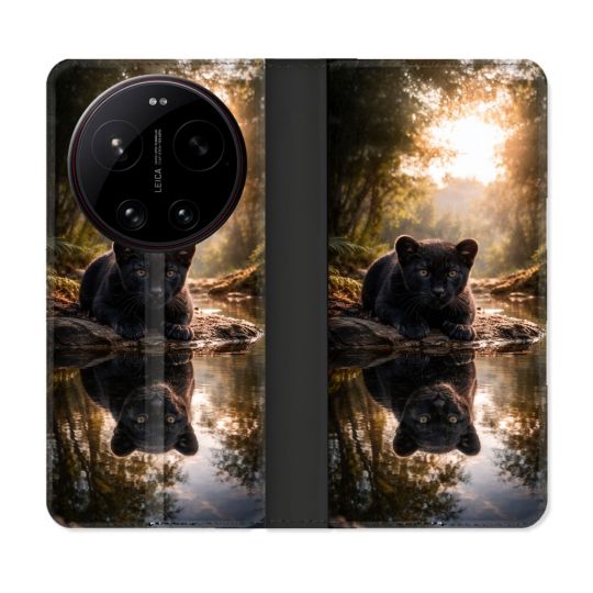Housse Cuir Portefeuille Pour Xiaomi 17 Ultra Animal Panthère Reflet