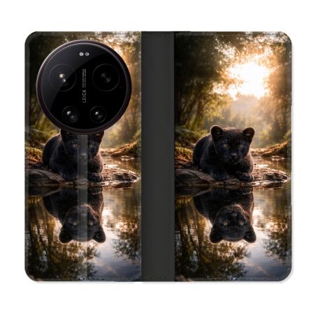 Housse Cuir Portefeuille Pour Xiaomi 17 Ultra Animal Panthère Reflet