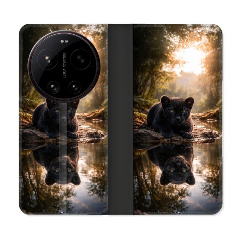 Housse Cuir Portefeuille Pour Xiaomi 17 Ultra Animal Panthère Reflet