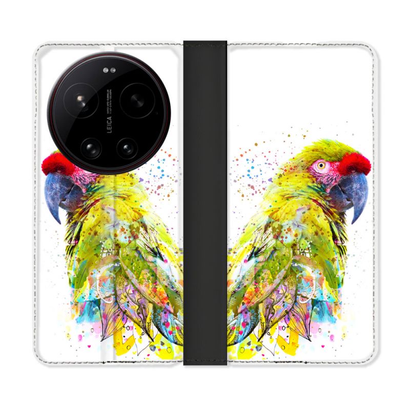 Housse Cuir Portefeuille Pour Xiaomi 17 Ultra Animal Perroquet Jaune