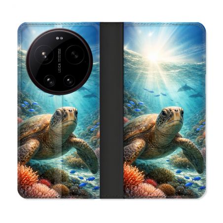 Housse Cuir Portefeuille Pour Xiaomi 17 Ultra Animal Tortue Marine