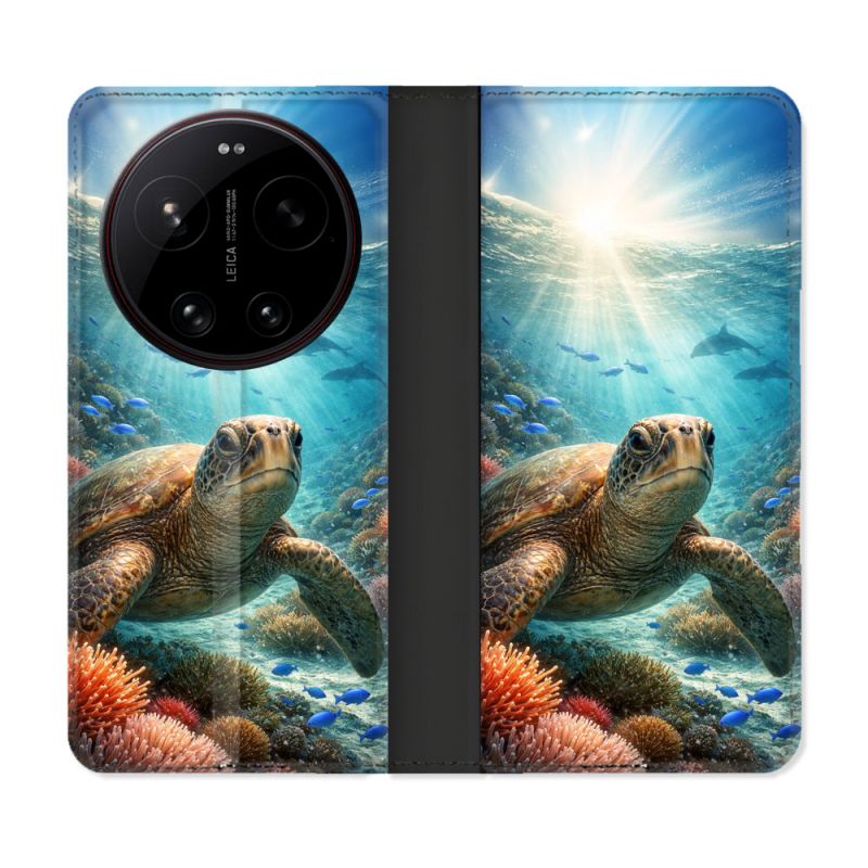 Housse Cuir Portefeuille Pour Xiaomi 17 Ultra Animal Tortue Marine