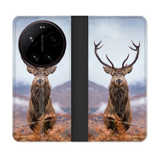 Housse Cuir Portefeuille Pour Xiaomi 17 Ultra Chasse Chevreuil Montagne