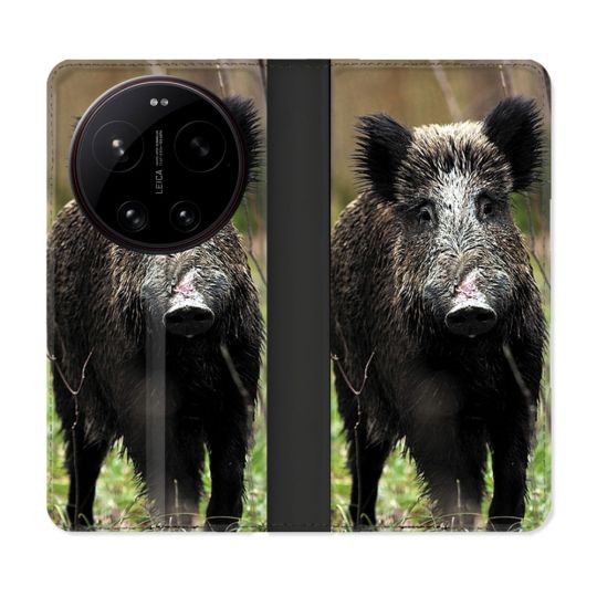 Housse Cuir Portefeuille Pour Xiaomi 17 Ultra Chasse Sanglier bois