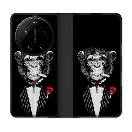 Housse Cuir Portefeuille Pour Xiaomi 17 Ultra Decale Singe Mafia